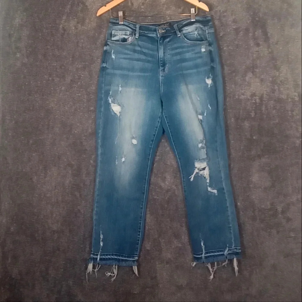 Judy Blue release hem high waisted straight leg distressed women's 31